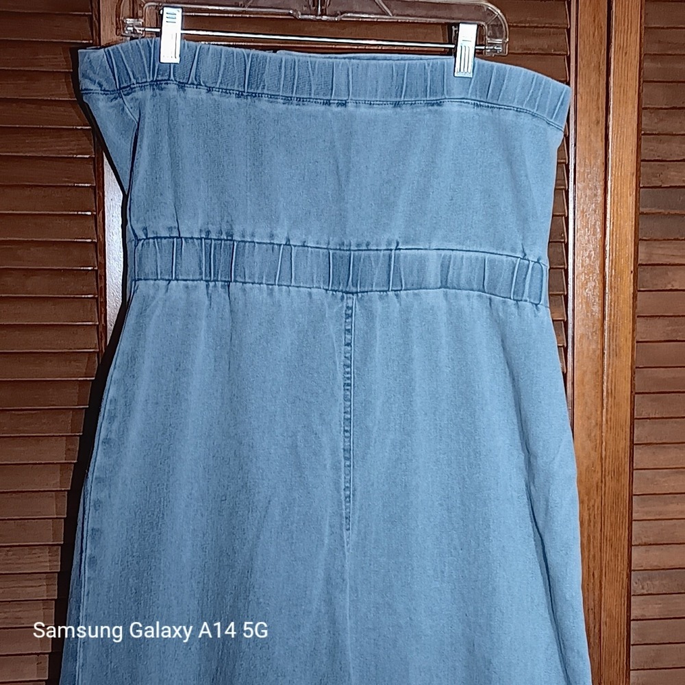 Womens Denim Jumpsuit Light Wash Blue Button Front Wide Leg Utility XL 19x40x31 - Picture 10 of 10
